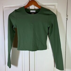 BABATON CONTOUR Green Long Sleeve Cropped Top Womens Size Small Elevated Basics